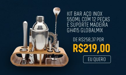 Kit Bar Aço Inox 550ml Com 12 peças e Suporte madeira GH415 Globalmix