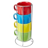 4 Xícaras de chá 200ml coloridas com Suporte JGCH-014 Hauskraft