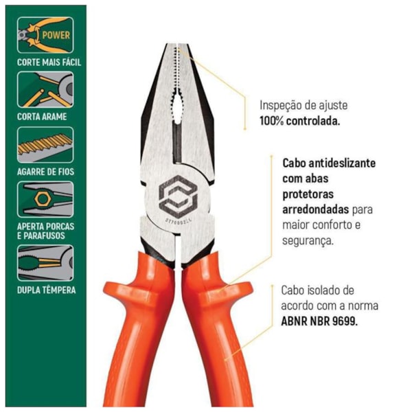 Alicate Universal Isolado Profissional de 8