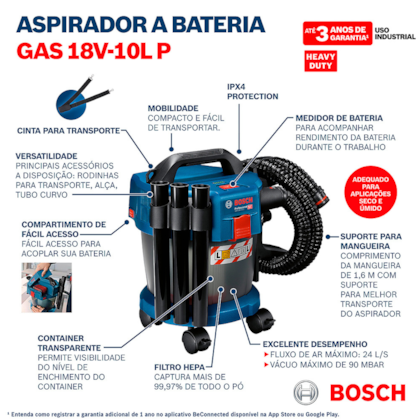 Aspirador de Pó Profissional Vacuum Cleaner a Bateria 18v Premium GAS 18V-10L Bosch-da84c3fc-fde7-4892-b884-5673cf4fb0ee