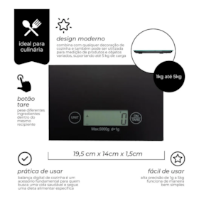 Balança Digital Vidro Para Cozinha 5kg 5661- Mimo Style