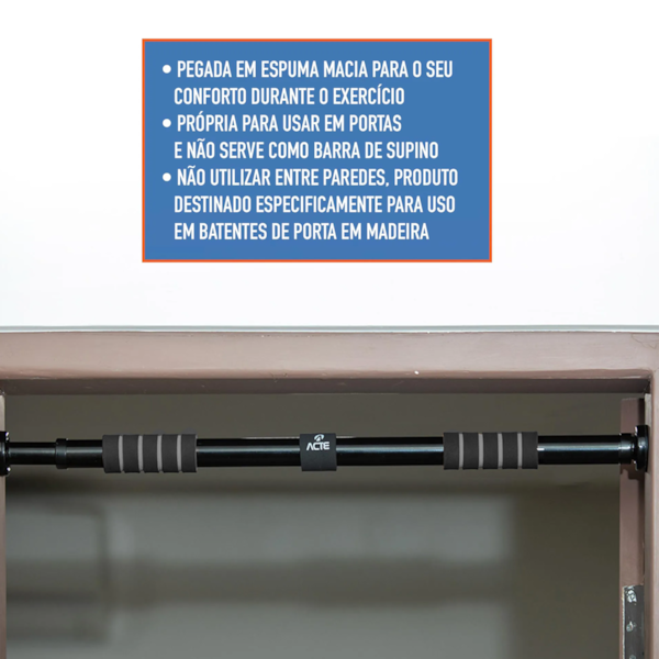 Barra De Porta Ajustável Com Pegada Suave Em Espuma Cinza T142-P Acte Sports-f5442b4e-ecd5-4525-81c8-e4b4f7ae532a