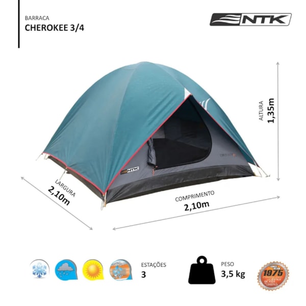 Barraca de Camping Cherokee GT 3/4 2500ml Coluna Dágua 151200 Nautika-137cf891-f914-4251-b0ec-f135ec794860