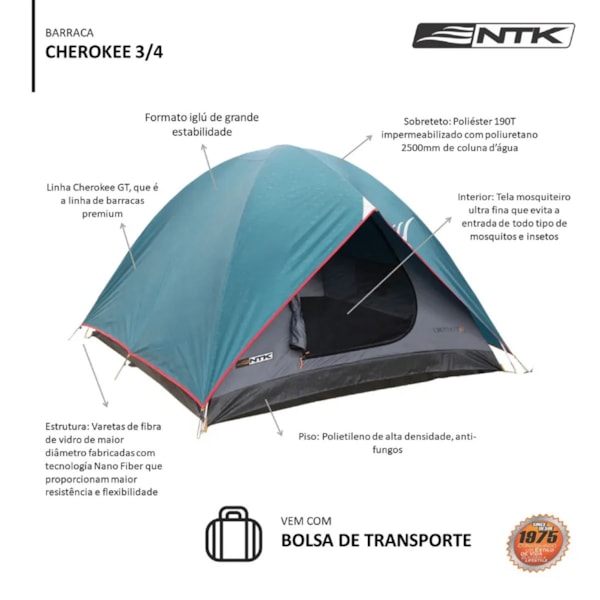 Barraca de Camping Cherokee GT 3/4 2500ml Coluna Dágua 151200 Nautika-ef085fc4-b9b1-4b3e-a811-151c29df262b
