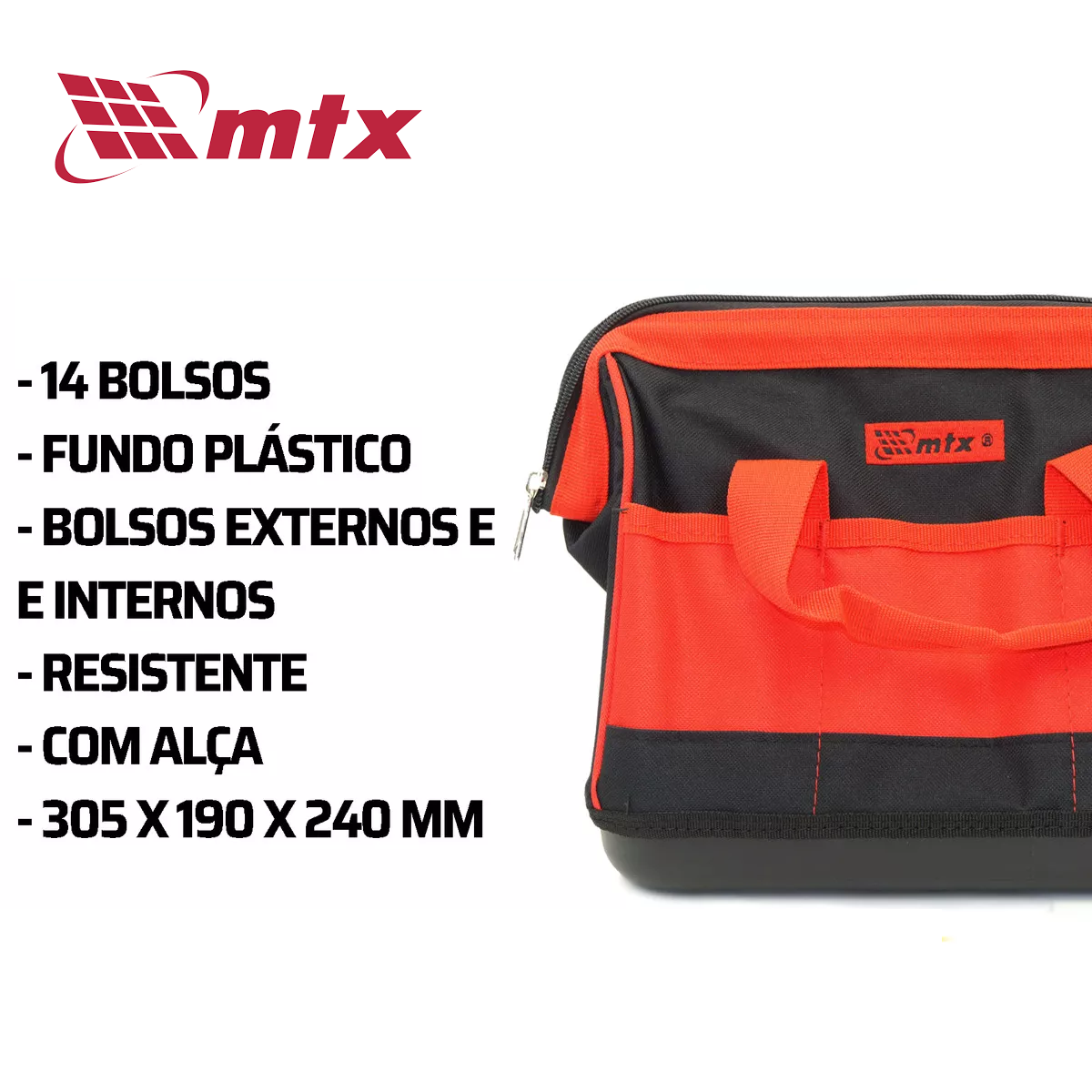 Bolsa de Ferramentas Manual Poliéster Fundo em Abs 30cm x 24cm x