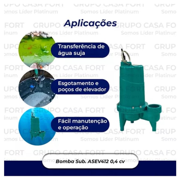 Bomba Submersível Centrifuga P/ Esgoto 0,4 Hp 110V ASEV412 Lepono-7e97d37e-35e4-4969-832c-d6c60c904eb9