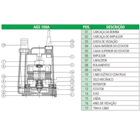 Bomba Submersível Para Drenagem 220V AGS100 Anauger