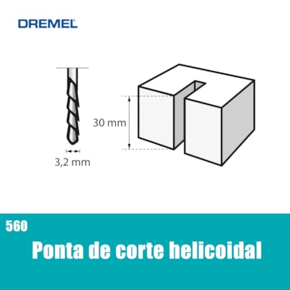 Broca de Corte Helicoidal 560 Para Painéis de Gesso Tablado 1/8 Pol. 2615000560 Dremel