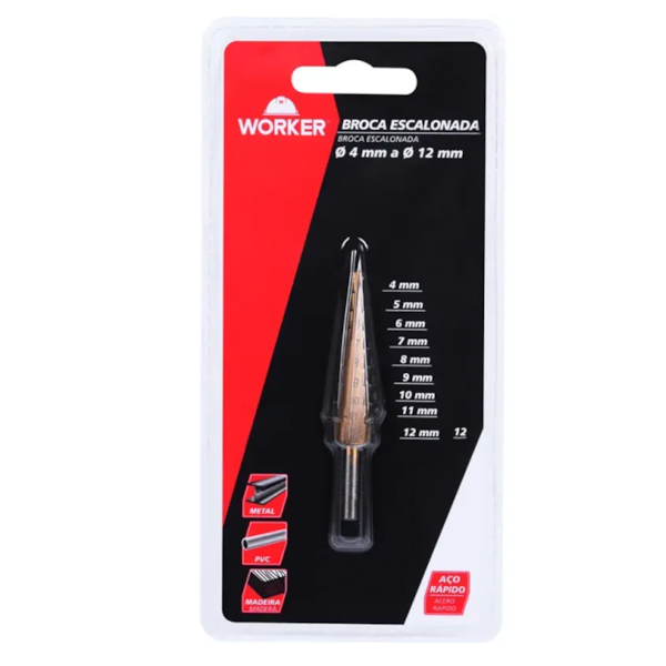 Broca Escalonada 4 a 12mm Aço HSS e Revestimento em Titânio 981672 Worker-2b14f99e-8784-4d81-8d46-d107a533d675