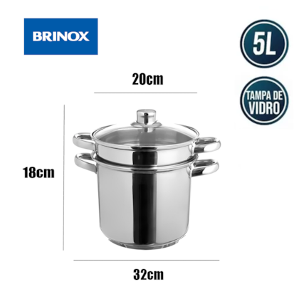 Caçarola Espagueteira Savoy com Cozi-Vapor 5,0L Aço Inox 4809/100 Brinox