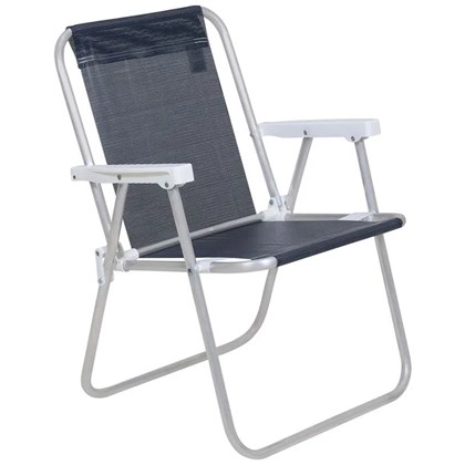 Cadeira de Praia Alta Lazy em Aluminio Sannet Preto 23507 Bel