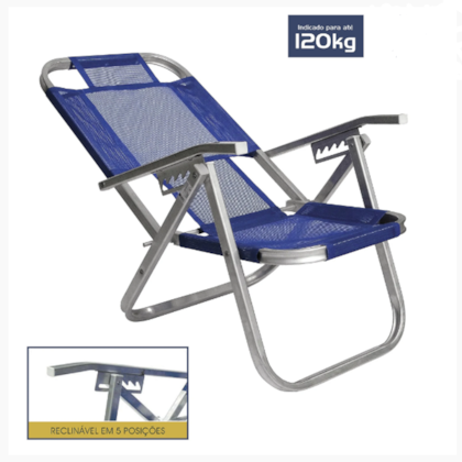 Cadeira de Praia Botafogo Azul Royal com 5 Posições Reclináveis-bea05370-dbfd-4ec0-be50-031aff1412dc
