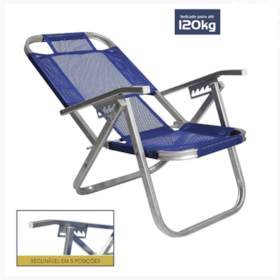 Cadeira de Praia Botafogo Azul Royal com 5 Posições Reclináveis