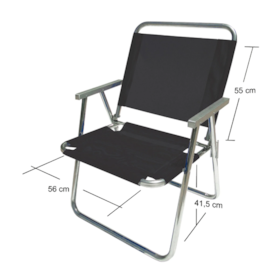 Cadeira De Praia BTF Varanda Extra Larga 130kG Em Alumío Preta  CAD0675 Botafogo