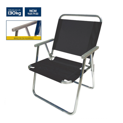 Cadeira De Praia BTF Varanda Extra Larga 130kG Em Alumío Preta CAD0675 Botafogo-ec07a154-8495-4c55-8795-8939a3b16b01