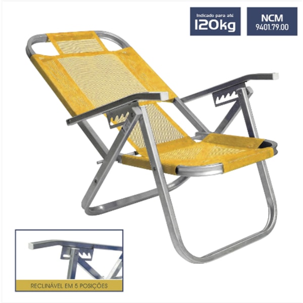 Cadeira de Praia Reclinável Alta Ipanema Amarela CAD0397 Botafogo-8ce3066d-4537-4d00-a8d8-a837631fd6f8