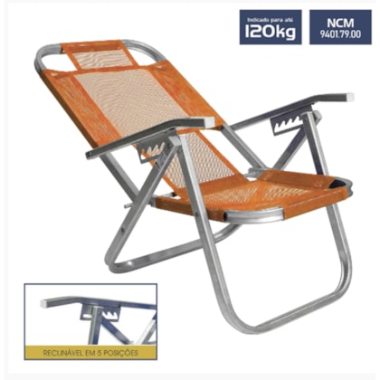 Cadeira de Praia Reclinável Alta Ipanema Laranja CAD0396 Botafogo-56a2455a-6ede-4d23-b0f7-9bb93955ddab