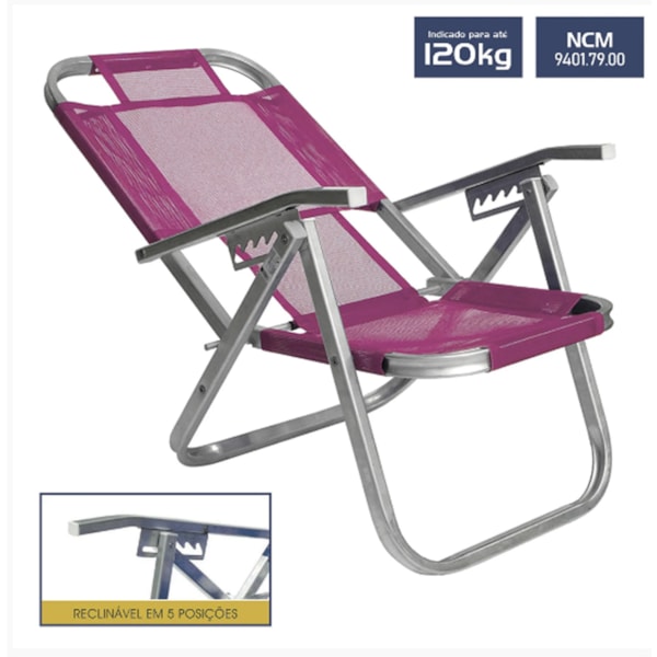 Cadeira de Praia Reclinável Alta Ipanema Rosa CAD0684 Botafogo-243ff70c-9484-4dd9-a8a7-905ad96888bc