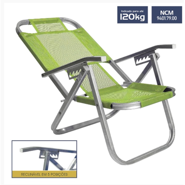 Cadeira de Praia Reclinável Alta Ipanema Verde CAD0395 Botafogo-616462c6-818e-43de-b980-b6966a461f14