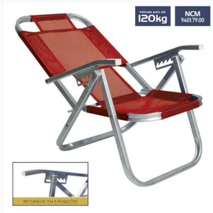 Cadeira de Praia Reclinável Alta Ipanema Vermelha CAD0686 Botafogo-e4935f95-4514-418b-b240-358122303895