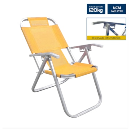 Cadeira de Praia Reclinável Extra Alta Ipanema Amarela CAD0664 Botafogo-8a23e198-1596-4e18-8327-5f9e4cf69791