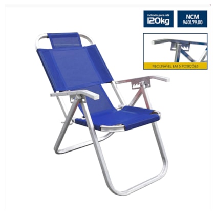 Cadeira de Praia Reclinável Extra Alta Ipanema Azul Royal CAD0666 Botafogo-34da699a-fbba-4605-91e5-970ad86aae98