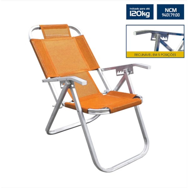 Cadeira de Praia Reclinável Extra Alta Ipanema Laranja CAD0665 Botafogo-bc51d91e-6683-4a52-93a7-b8686cec03df