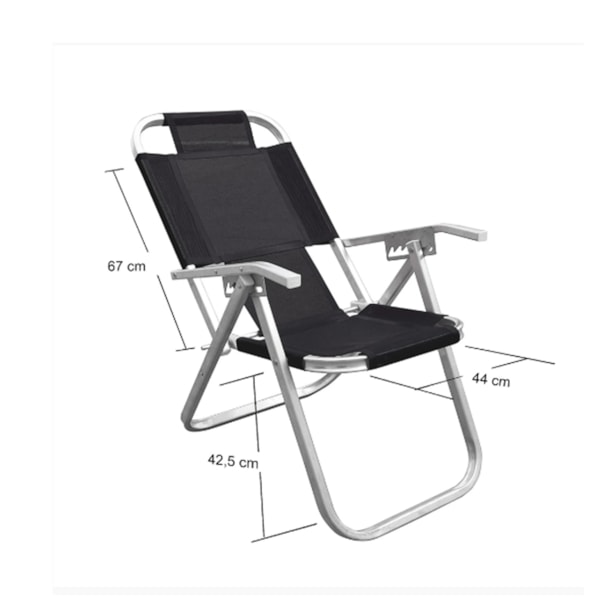 Cadeira de Praia Reclinável Extra Alta Ipanema Preta CAD0672 Botafogo-157702c3-a057-48d4-bbd0-e3d5c3753011