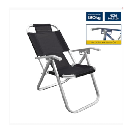 Cadeira de Praia Reclinável Extra Alta Ipanema Preta CAD0672 Botafogo-56053bb5-d3e4-4423-9300-b96c6cb542fc