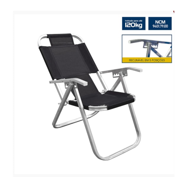 Cadeira de Praia Reclinável Extra Alta Ipanema Preta CAD0672 Botafogo-9f6b5edc-dfa2-45fa-9e3b-59ec0d08f441