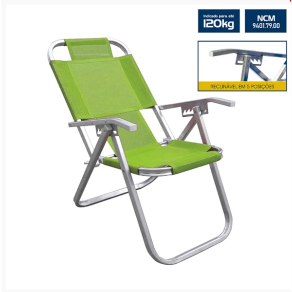 Cadeira de Praia Reclinável Extra Alta Ipanema Verde CAD0667 Botafogo-0cc08fcf-e2cb-4189-aad8-52508ff9266b