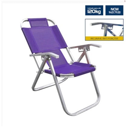 Cadeira de Praia Reclinável Ipanema Extra Alta Roxa CAD0668 Botafogo-6734c381-5d62-43b1-a5f8-b030b2ebef5b
