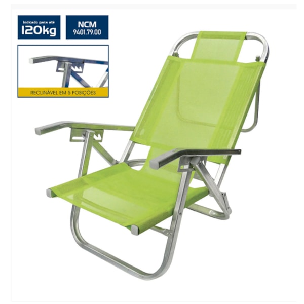 Cadeira de Praia Reclinável Verde Primavera CAD0316 Botafogo-549198c1-d50d-4d92-ab40-bcb133f205ea