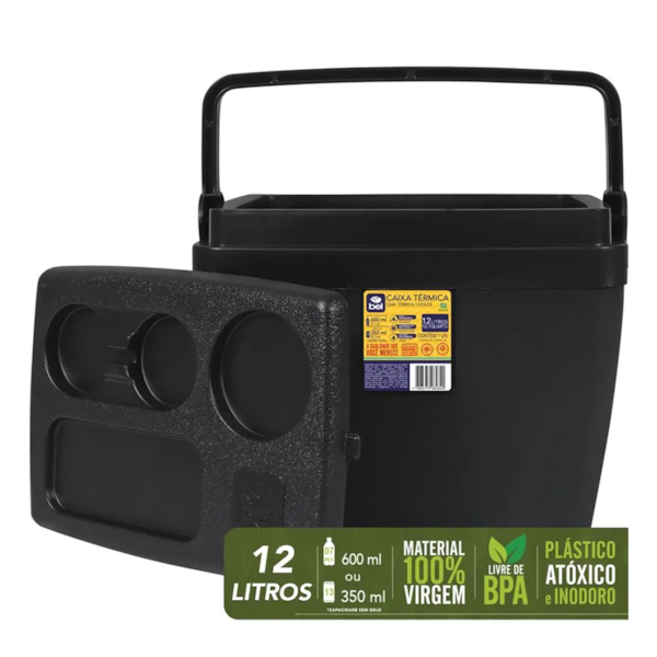 Caixa Térmica Cooler 12L Preto Com Base para Copos 071307 Bel fix-5022fdd9-470d-43c9-ad5f-3502ac49a353