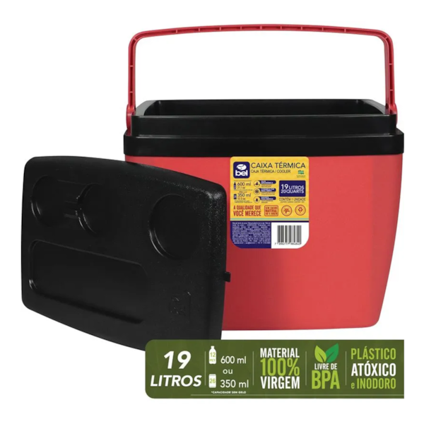 Caixa Térmica Cooler 19L Vermelho/Preto Com Base para Copos 071956 Bel Fix-516f1ceb-e9b5-4975-83ef-0cf453ccdb02