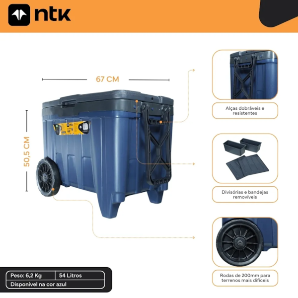 Caixa Térmica Ice Box Cross 54L em Polipropileno Com Rodinhas Azul e Cinza 560455-CZAZ Nautika-a315066f-03dc-4537-bdb5-9eca67962cfd