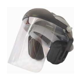 Capacete Cinza Acoplado Com Protetor Facial E Abafador 003307 Ledan