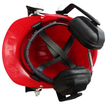 Capacete Vermelho Acoplado Com Protetor Facial E Abafador Ledan-5040260f-8261-43c0-8f1c-49d064842c66