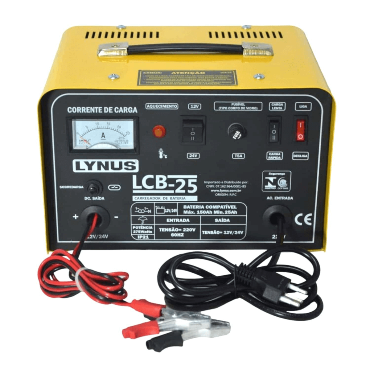 Carregador de Bateria Portátil 25A 12/24v LCB-25 Lynus | Ultra