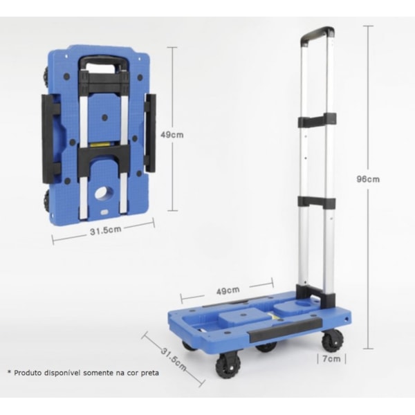 Carrinho de Carga Plataforma ABS Dobrável 100Kg  - 5 Rodas 360° Globalmix GT084-4dce4783-c71d-49af-8eed-c561486ac04f