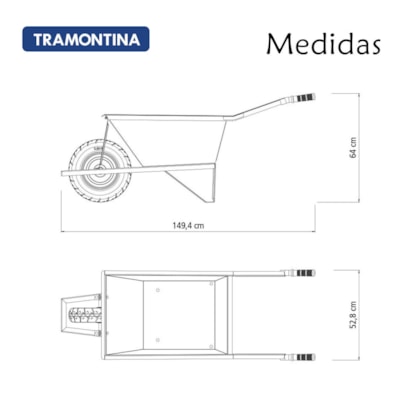 Carrinho de Mão Extra forte com Caçamba Reforçada 80,0L Cinza Metálico 77719/445 Tramontina