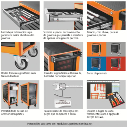 Carrinho fechado para Ferramentas 8 Gavetas 44950/717 115 Peças Tramontina PRO