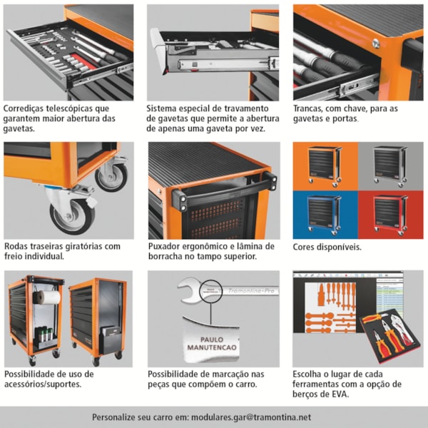Carrinho fechado para Ferramentas 8 Gavetas 44950/717 115 Peças Tramontina PRO-7ab7a13f-6c34-430d-898e-5df1f36301ba