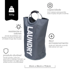 Cesto Lavanderia Cinza Alça 7440 Mimo Style