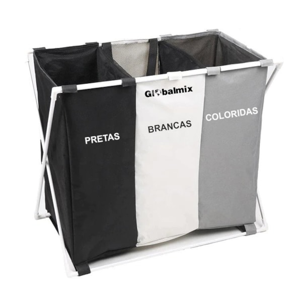 Cesto Organizador Multiuso 3 Compartimentos Dobrável Estrutura Alumínio 62CM GH111 Globalmix-ce5de561-b014-4e75-8369-8b803a0671c3