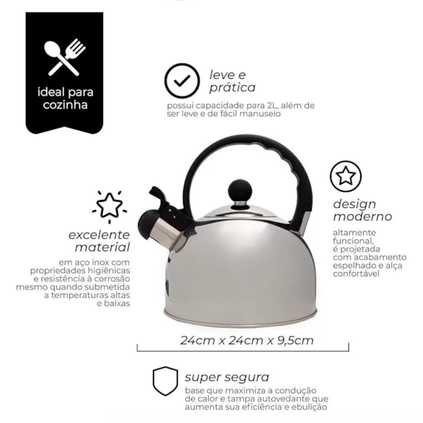 Chaleira Apito 2 Litros Aço Inox Indução - 3545 Mimo Style-6562f967-795a-4710-82e2-34f228f55a73