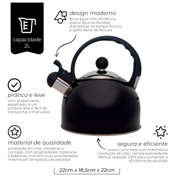 Chaleira Preta Inox 3547  Mimo Style-4ab40a55-2edc-4912-b9b3-afc15fc310e9