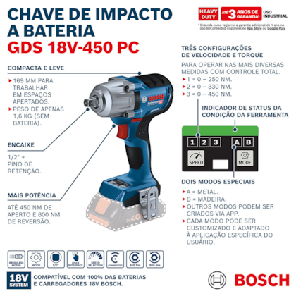 Chave de Impacto a Bateria 18V  Sem Bateria e Carregador GDS 18V-450 Bosch-966d14dd-d7a7-444a-921d-a3aa78523f1c