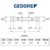 Chave Sextavada Tubular Reforçada 24 x 27mm 026518 Gedore 