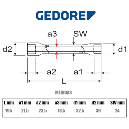 Chave Sextavada Tubular Reforçada 24 x 27mm 026518 Gedore -51884f40-9d60-4ad8-950c-811cb54eedda
